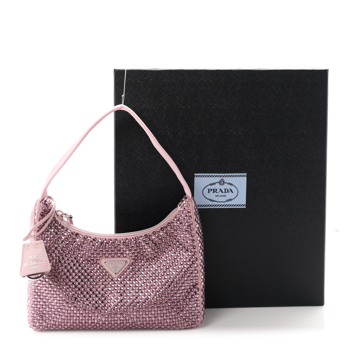 Satin Crystal Mini Re-Edition 2000 Bag Alabastro