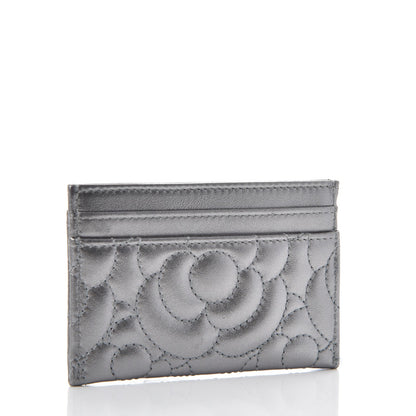 Chanel Metallic Lambskin Camellia Embossed Card Holder Silver 3 of 8