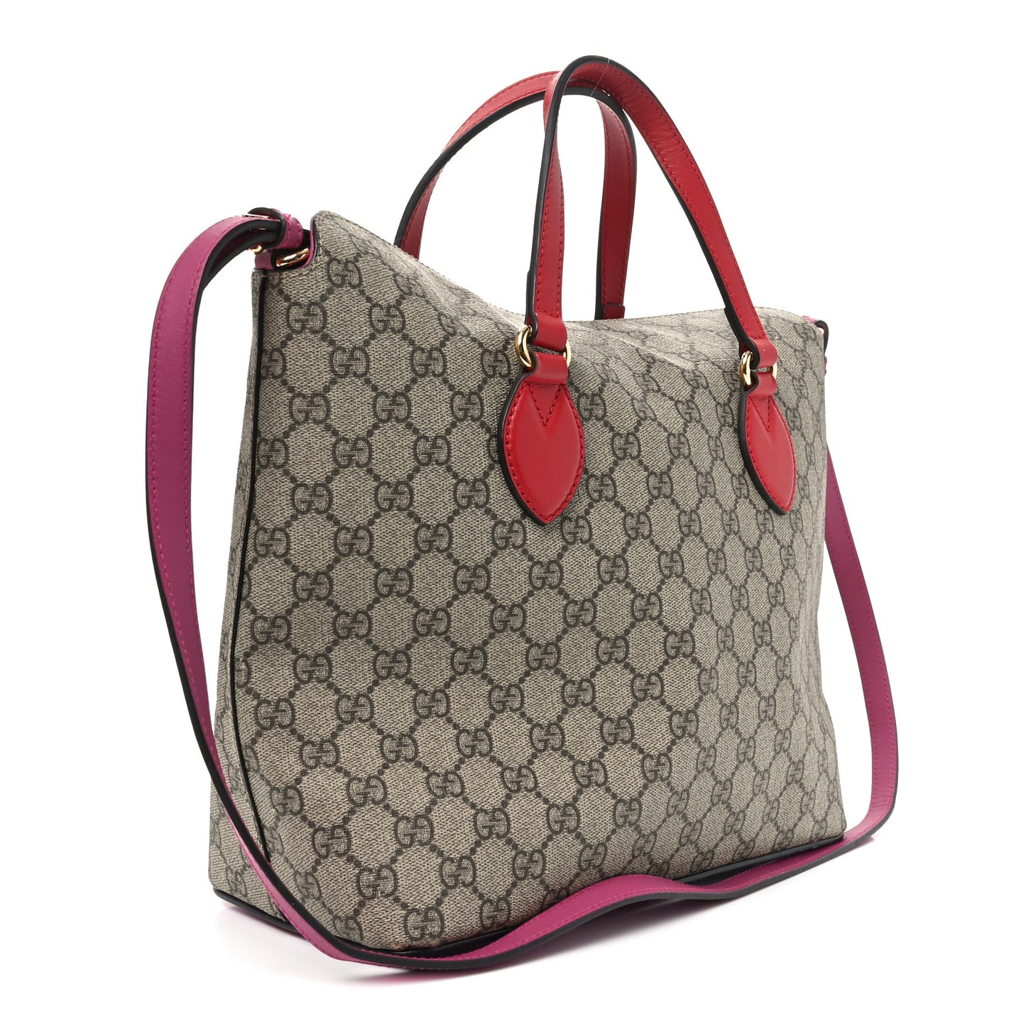 GG Supreme Monogram Linea A Foldover Tote Beige Hibiscus Red New Rosette