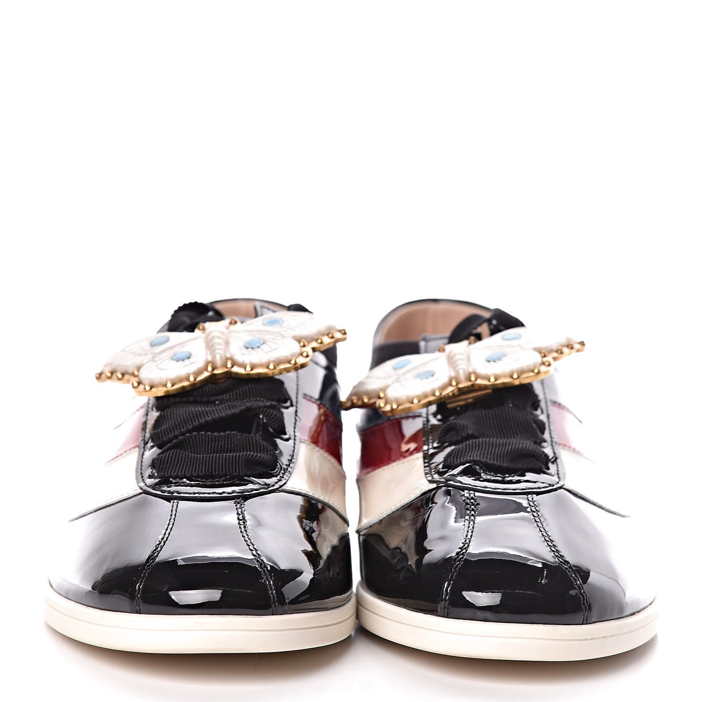 Patent Calfskin Crystal Womens Web Falacer Sneakers 40 Black