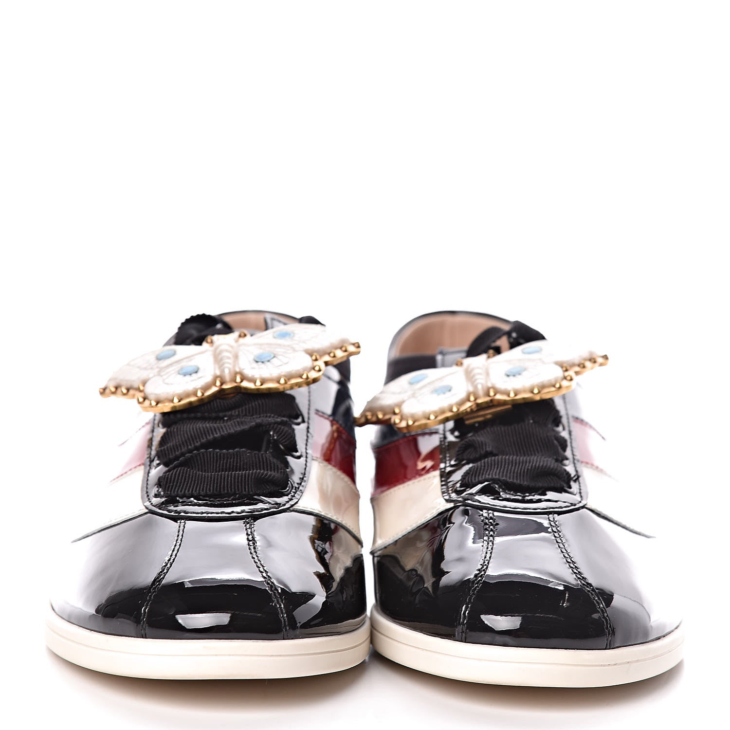 Gucci Patent Calfskin Crystal Womens Web Falacer Sneakers 40 Black 2 of 10