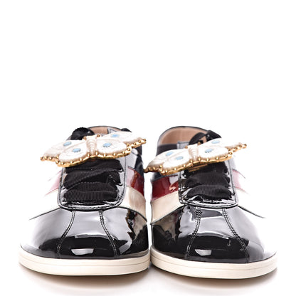 Gucci Patent Calfskin Crystal Womens Web Falacer Sneakers 40 Black 2 of 10