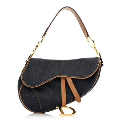 Christian Dior Denim Calfskin Saddle Bag Blue 1 of 12