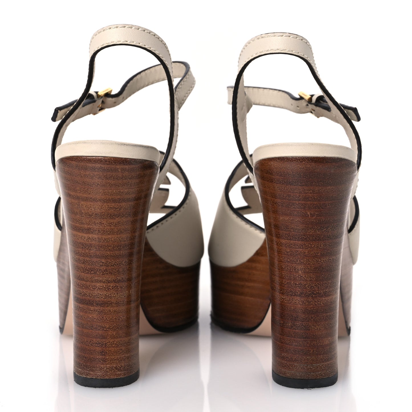 Cosmos Softy Calfskin Wooden Interlocking G Cut-Out 30/120mm Platform Sandals 37 Mystic White