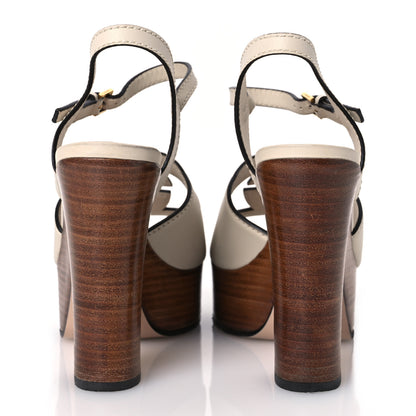 Gucci Cosmos Softy Calfskin Wooden Interlocking G Cut-Out 30/120mm Platform Sandals 37 Mystic White 6 of 16