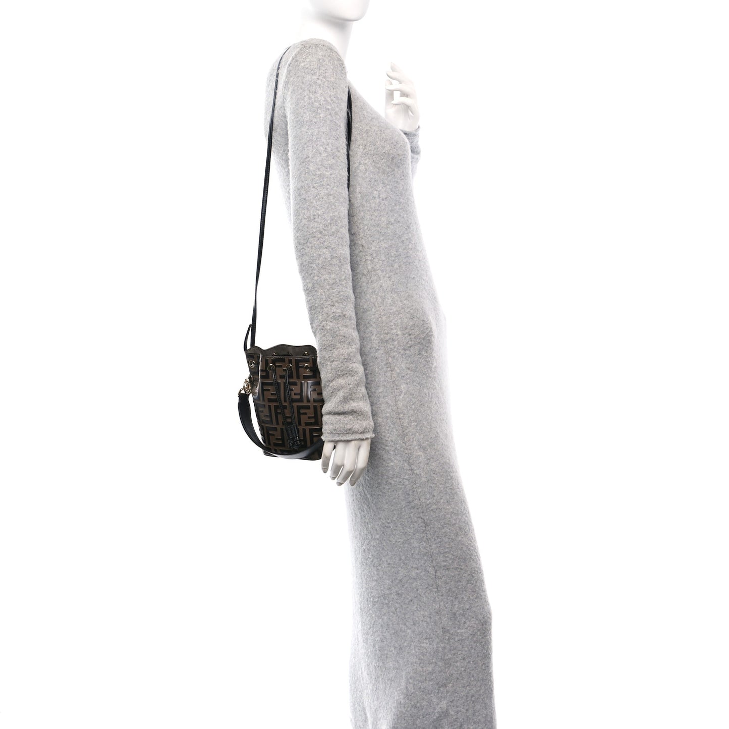 Vitello Liberty F is Fendi Bi-Color FF 1974 Embossed Mini Mon Tresor Bucket Bag Maya Black