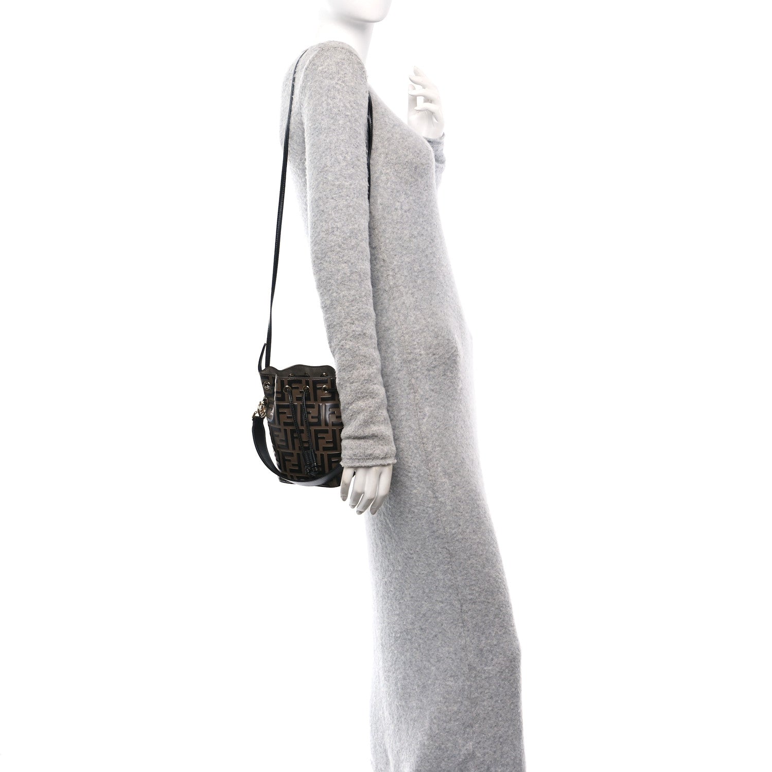 Fendi Vitello Liberty F is Fendi Bi-Color FF 1974 Embossed Mini Mon Tresor Bucket Bag Maya Black 2 of 10