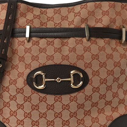 Gucci Monogram Textured Dollar Calfskin Horsebit 1955 Cinch Top Messenger Bag Beige Ebony Cocoa 9 of 11
