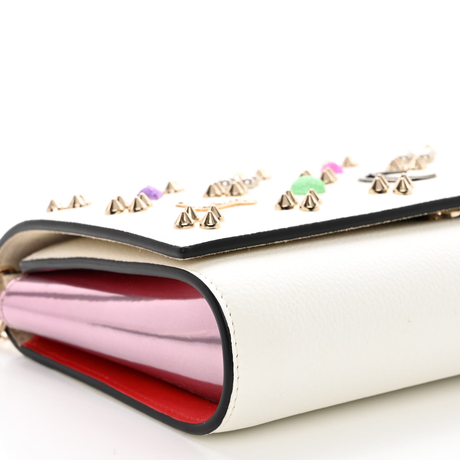 Christian Louboutin Calfskin Spikes Loubinthesky Paloma Clutch White 9 of 10