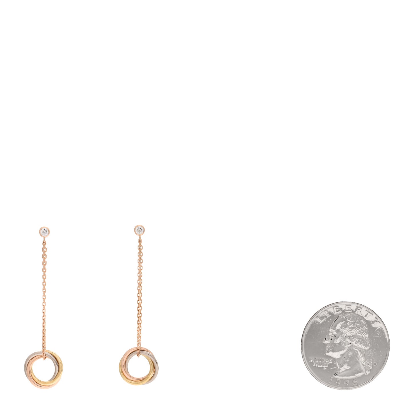 18K Pink Yellow White Gold Diamond Small Trinity Drop Earrings