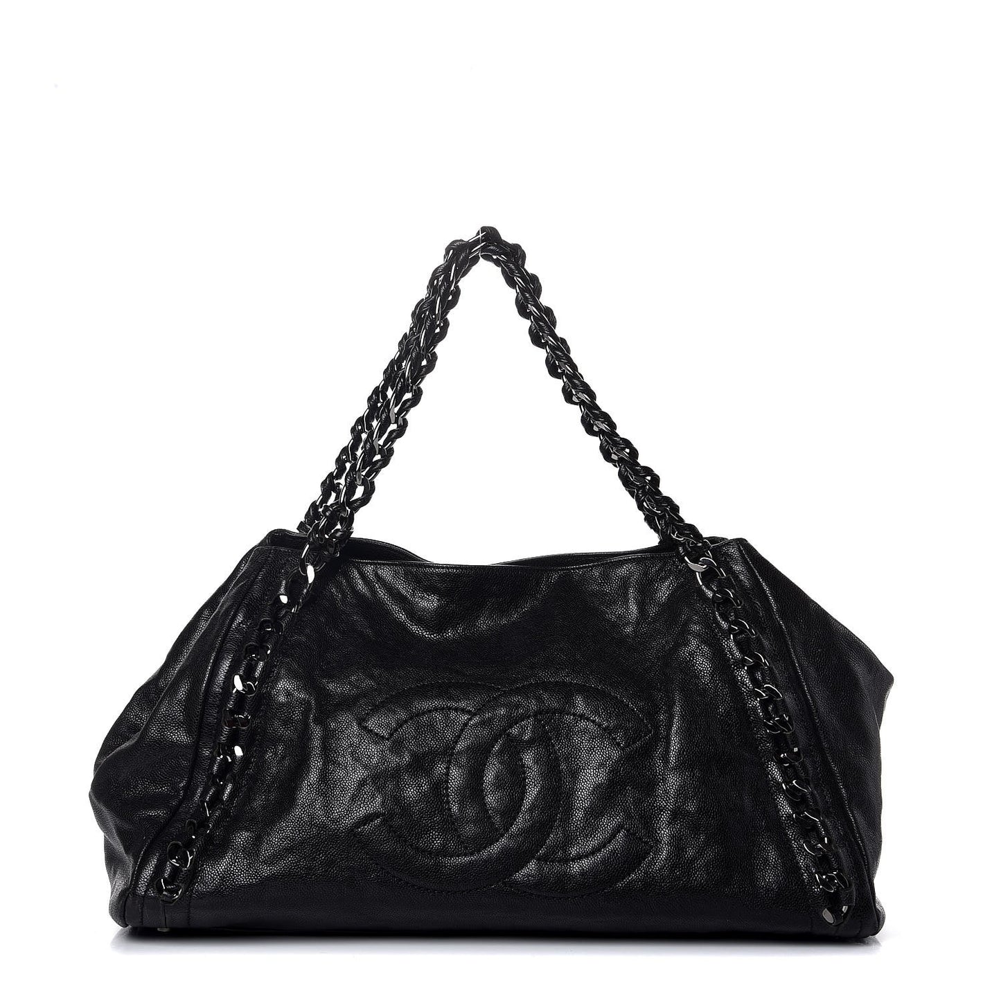 Glazed Caviar East West Modern Chain Tote Black