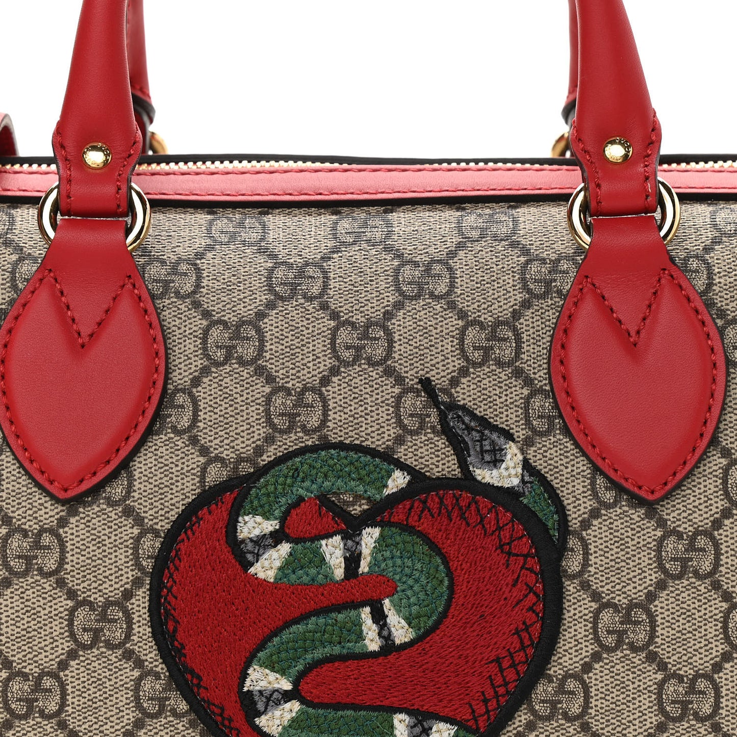 GG Supreme Monogram Kingsnake Heart Embroidered Small Boston Red
