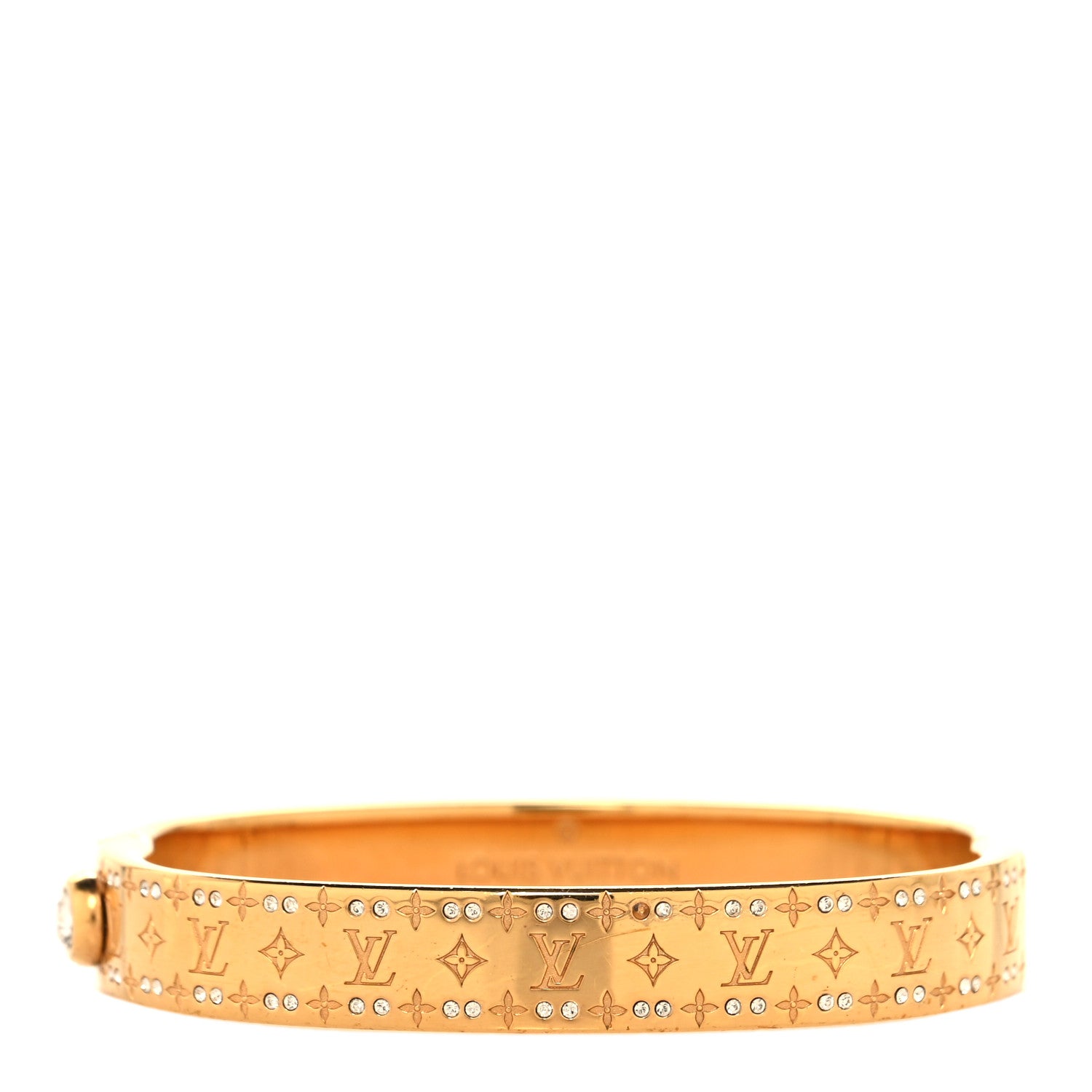Louis Vuitton Brass Crystal Monogram Nanogram Strass Cuff S Gold 1 of 6