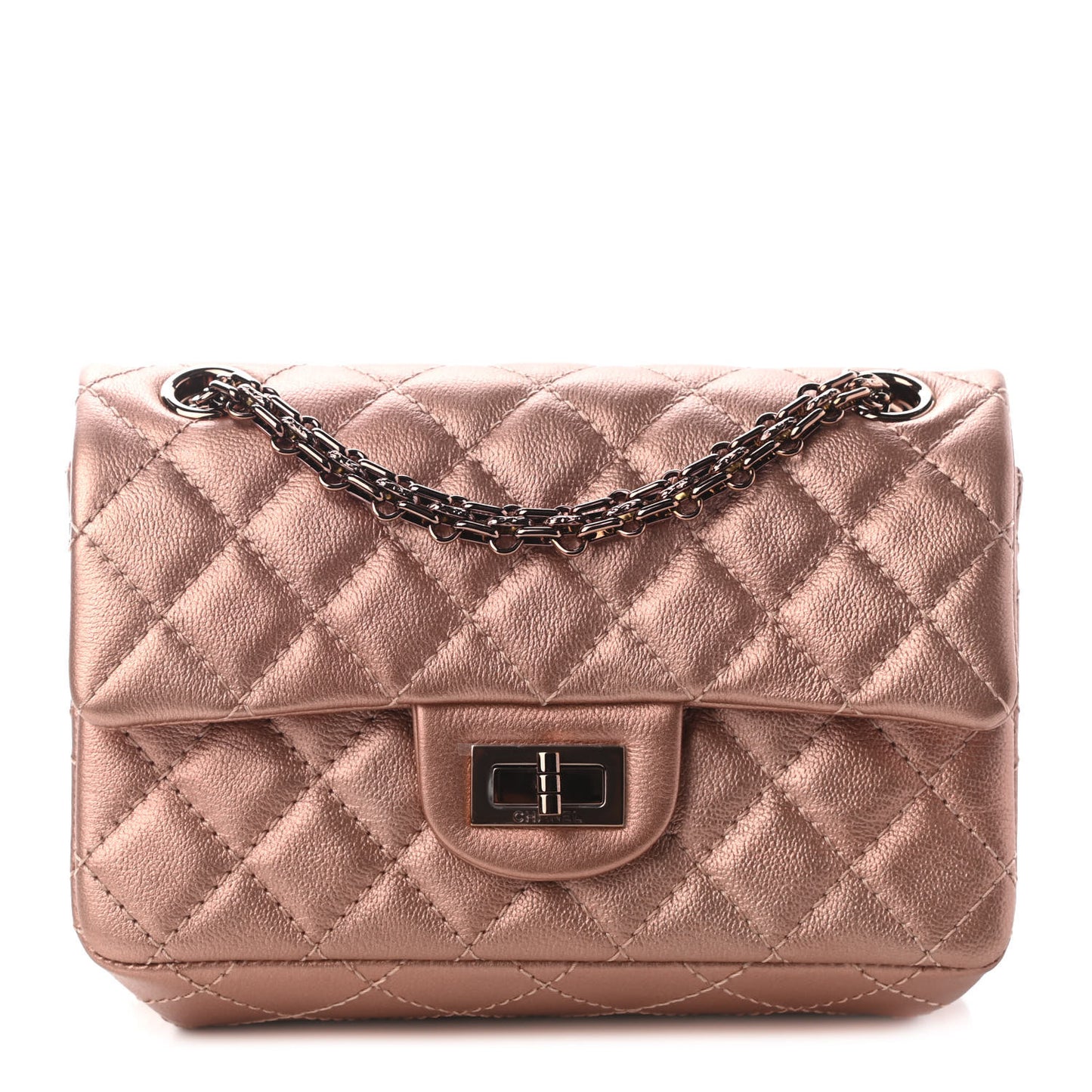 Metallic Grained Calfskin Quilted 2.55 Reissue Mini Flap Copper Pink
