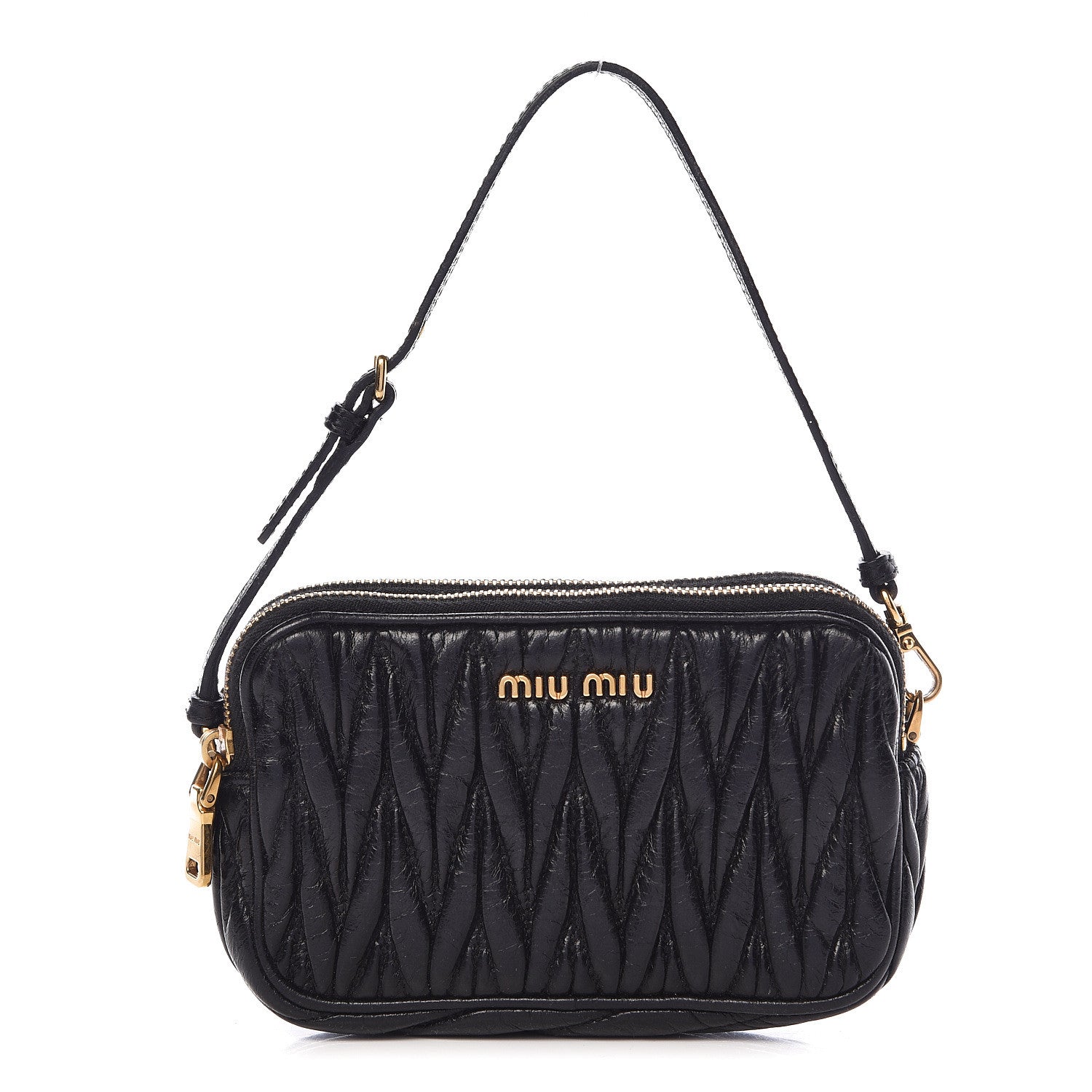 Miu Miu Vitello Lux Matelasse Double Zip Wristlet Black 1 of 9