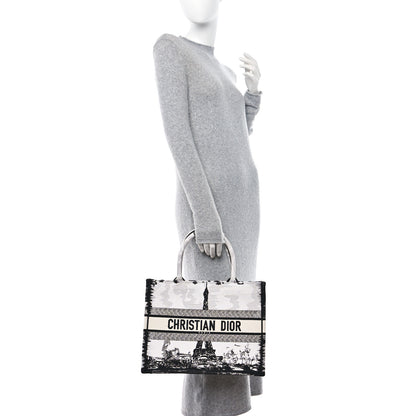 Christian Dior Canvas Embroidered Medium Paris Book Tote White Black 2 of 10