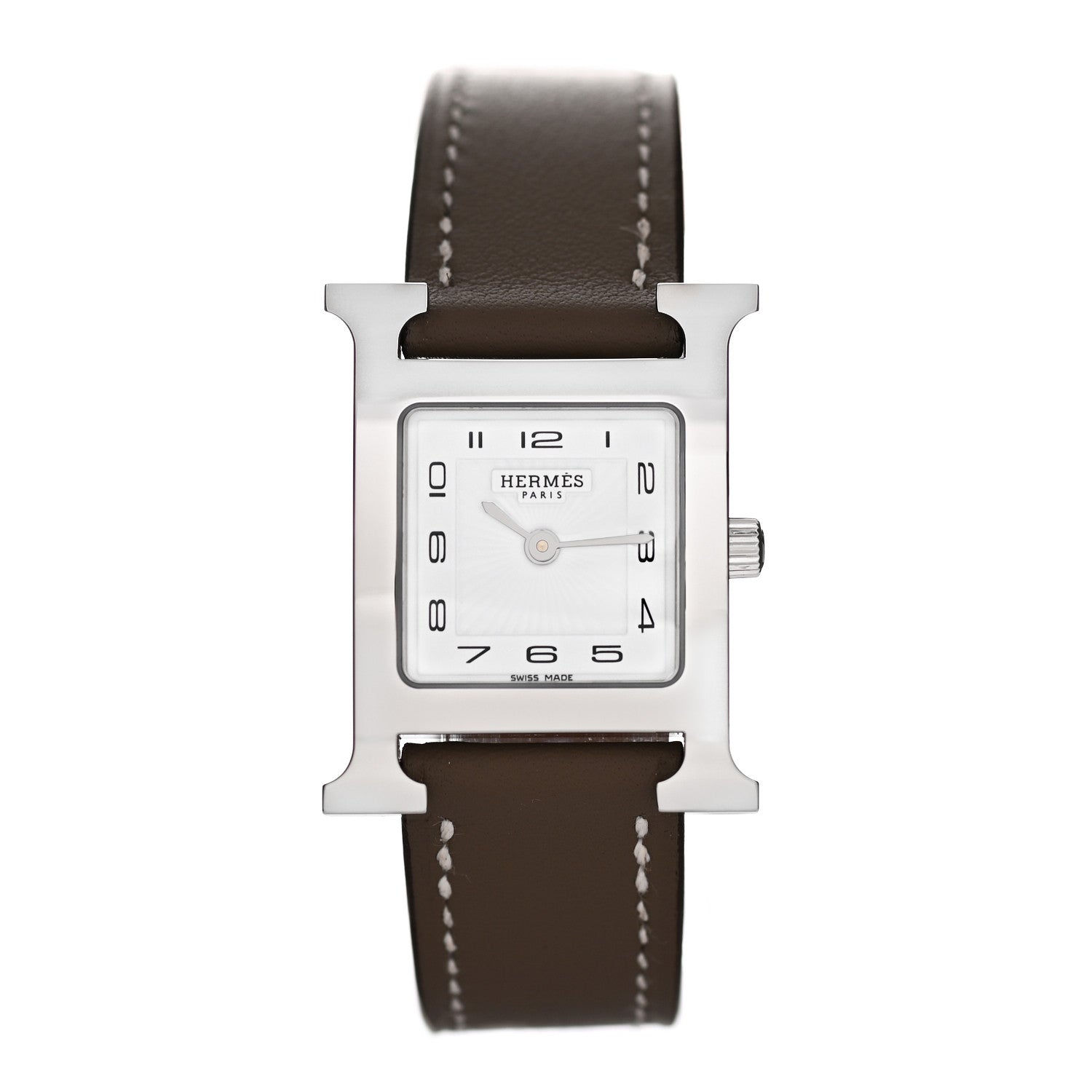 Hermes Stainless Steel Swift 21mm Heure H Hour Quartz Watch Etoupe 1 of 5