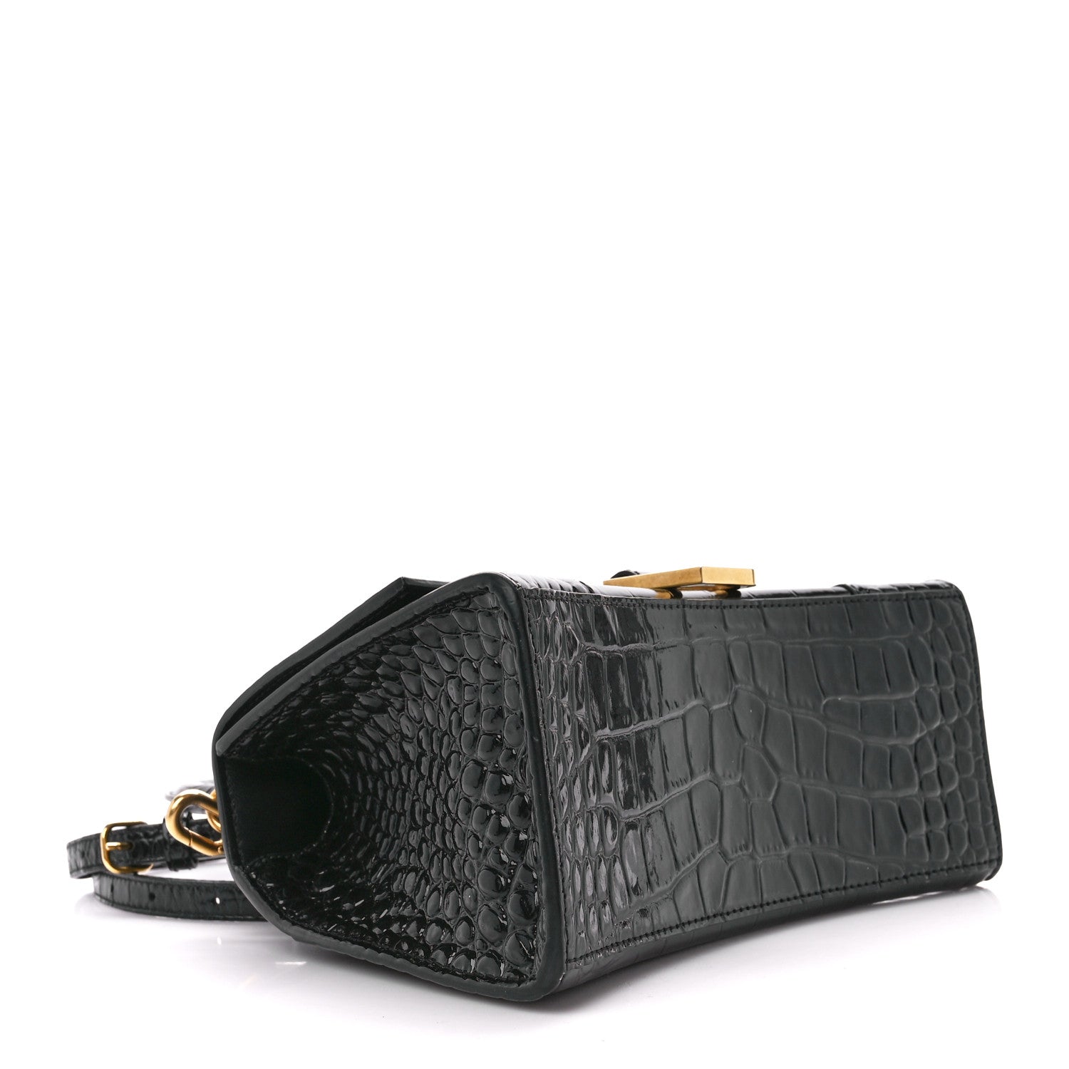 Balenciaga Shiny Calfskin Crocodile Embossed Small Hourglass Top Handle Bag Black 4 of 13