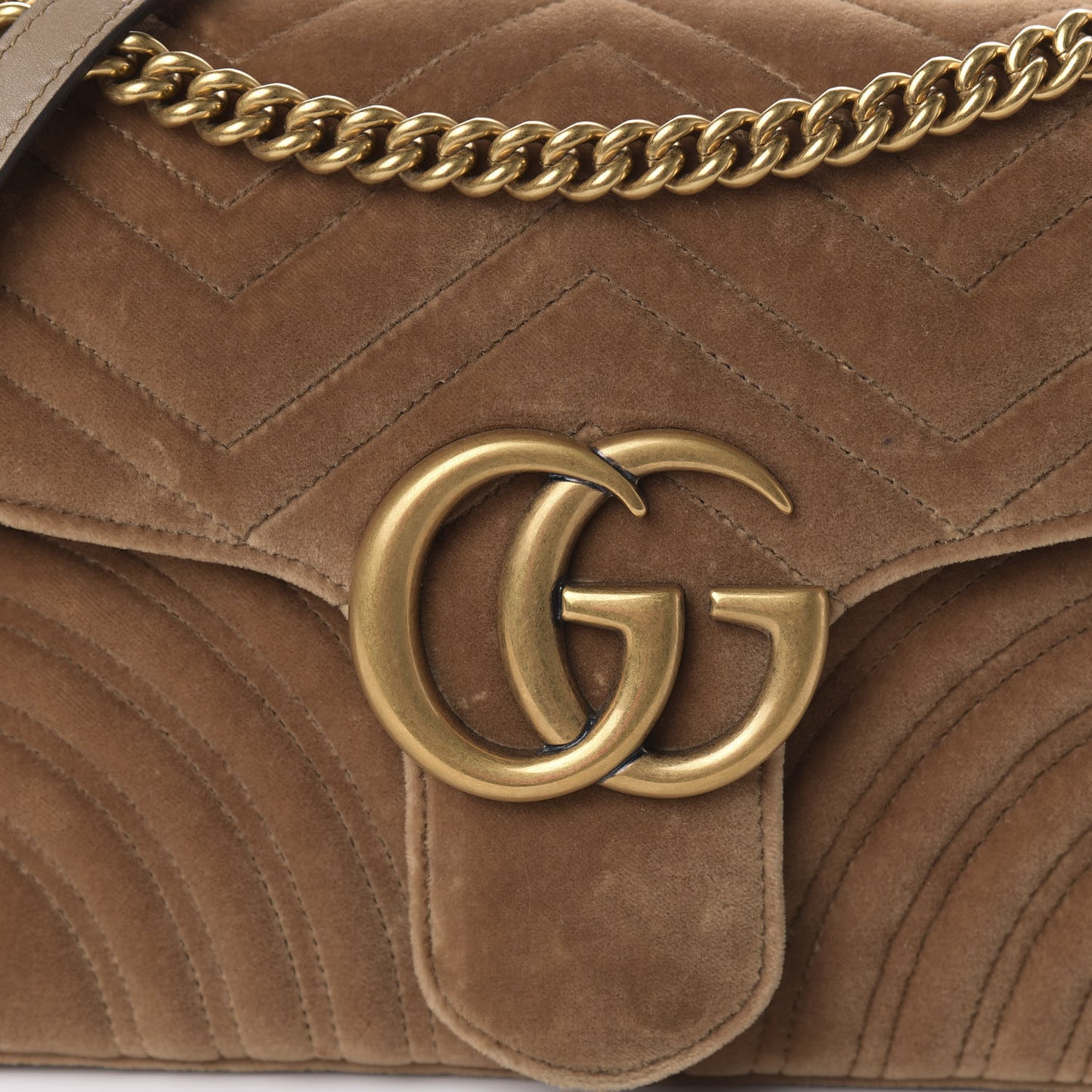 Velvet Matelasse Medium GG Marmont Shoulder Bag Taupe