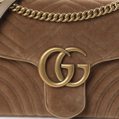 Gucci Velvet Matelasse Medium GG Marmont Shoulder Bag Taupe 11 of 13
