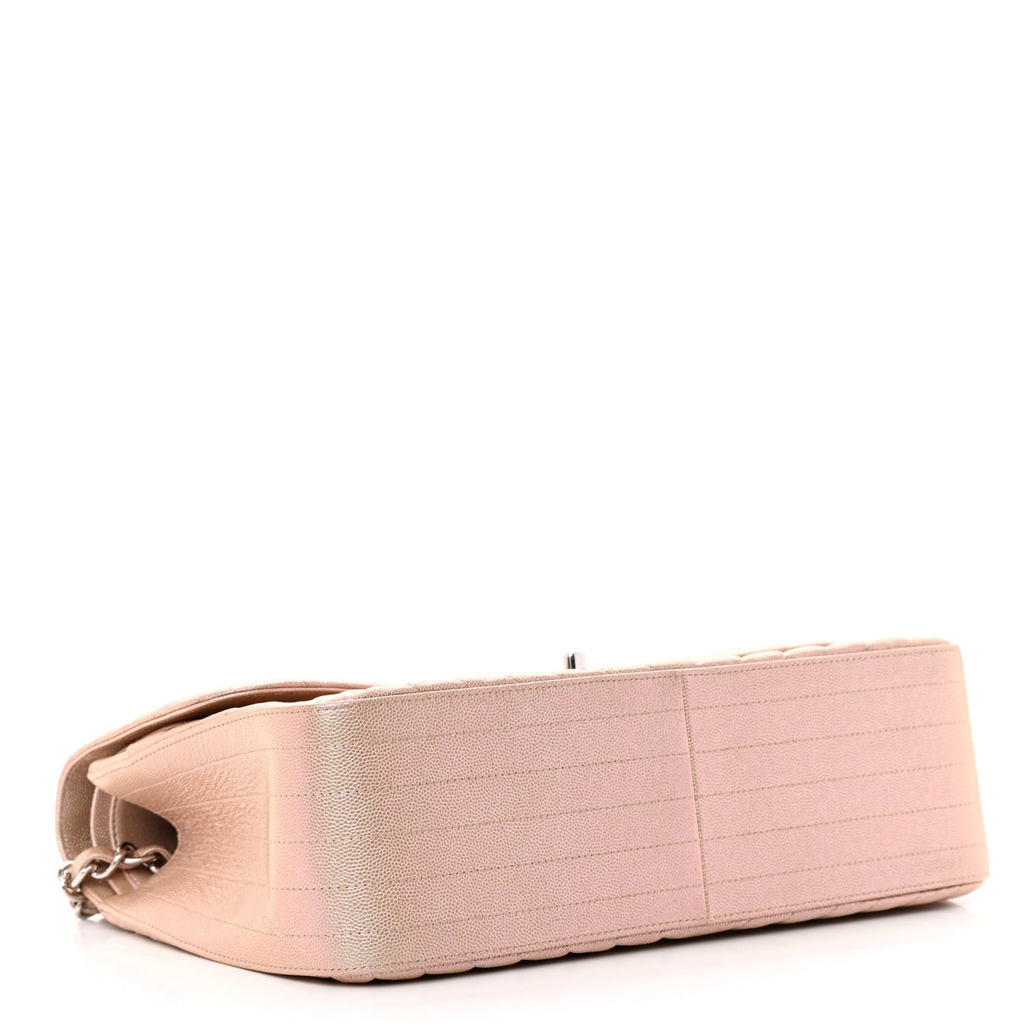 Metallic Caviar Chevron Quilted Jumbo Double Flap Light Gold