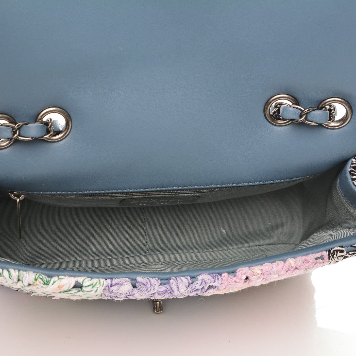 Lambskin Crochet Medium Single Flap Blue