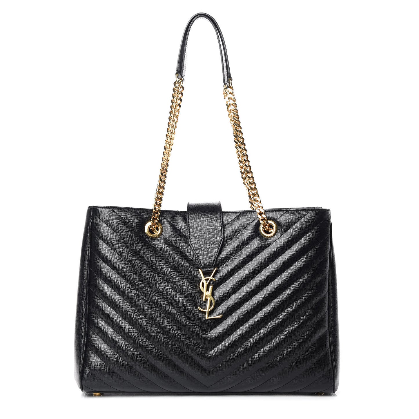 Grain De Poudre Matelasse Chevron Monogram Shopping Bag Black