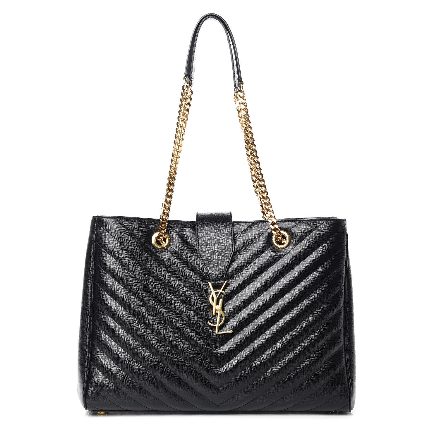 Saint Laurent Grain De Poudre Matelasse Chevron Monogram Shopping Bag Black 1 of 10