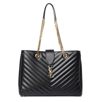 Saint Laurent Grain De Poudre Matelasse Chevron Monogram Shopping Bag Black 1 of 10