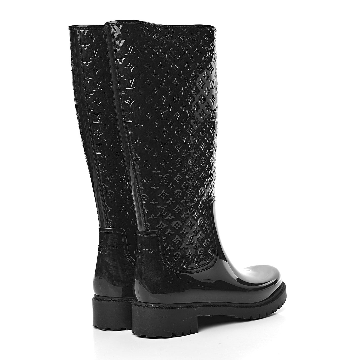 Rubber Embossed Monogram Splash Rain Boots 41 Black