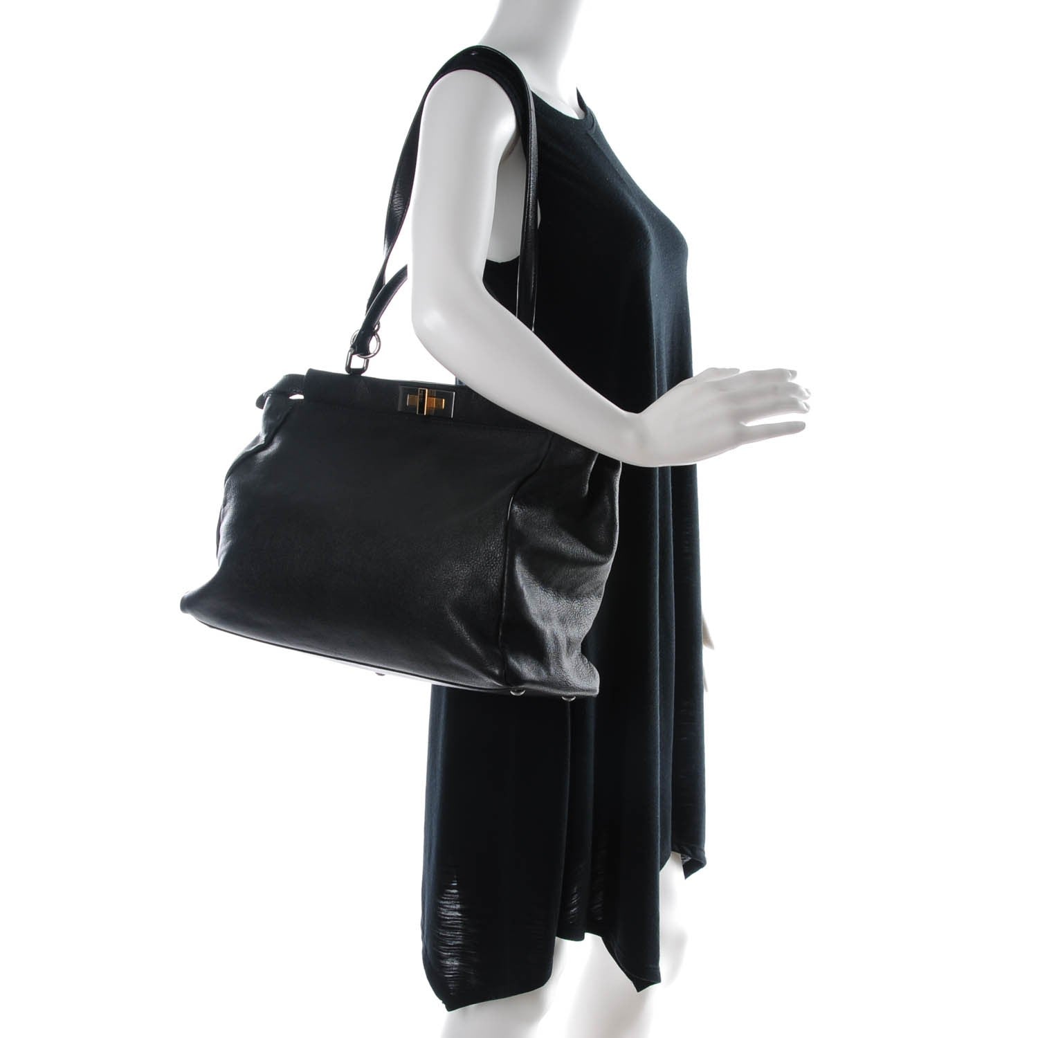 Fendi Goatskin Zucca Large Peekaboo Iconic Satchel Black Tobacco 2 of 9