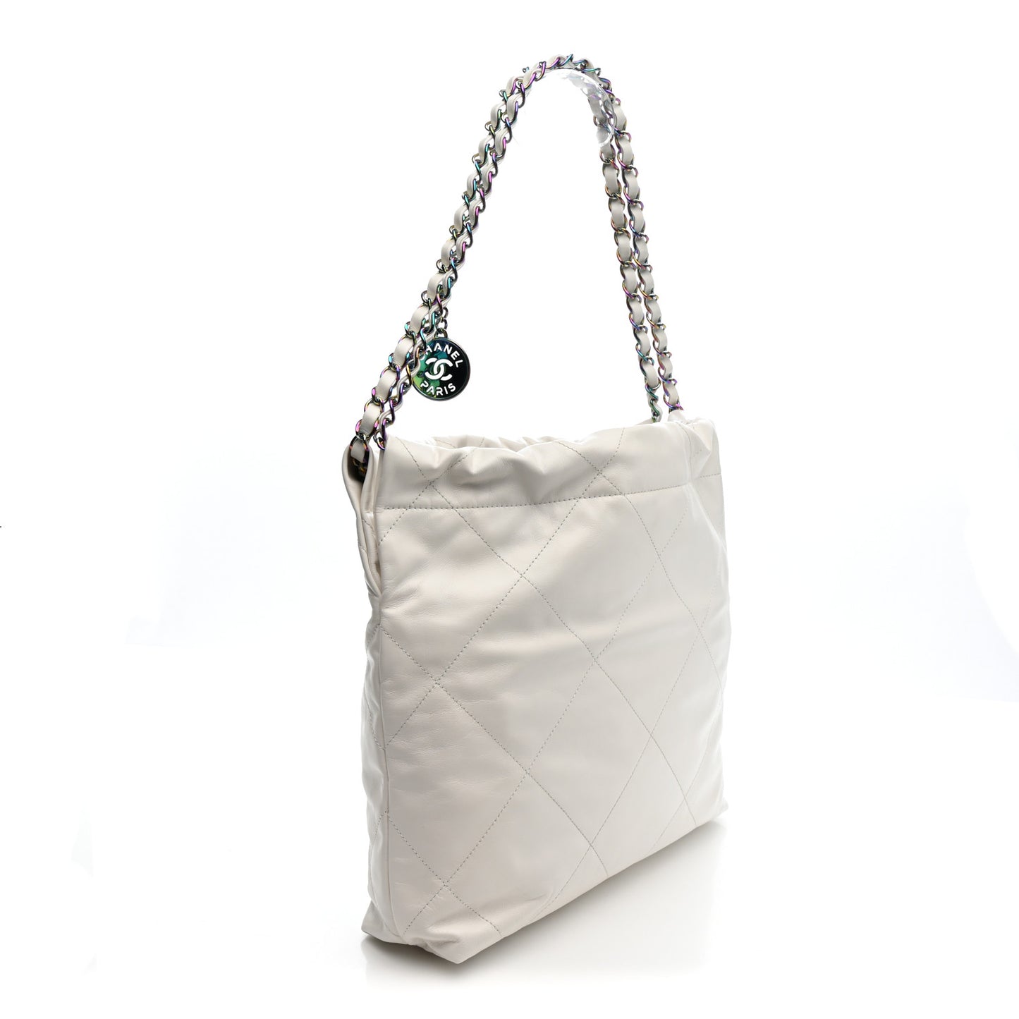 Shiny Calfskin Quilted Small Rainbow Chanel 22 White