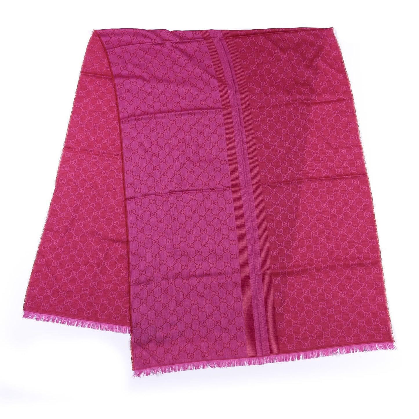 Wool Silk GG Monogram GGWeblong Fringe Scarf Shawl Red Pink