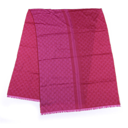 Gucci Wool Silk GG Monogram GGWeblong Fringe Scarf Shawl Red Pink 2 of 2