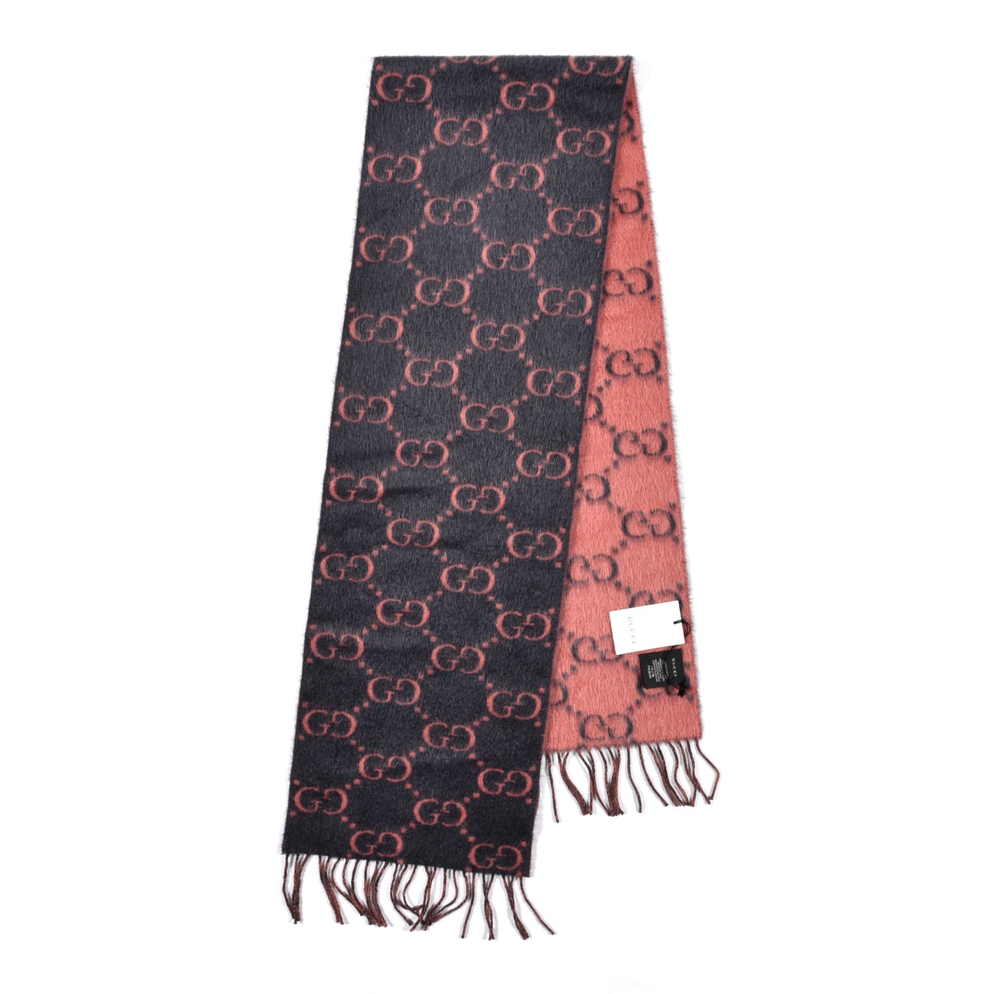 Wool Alpaca GG Monogram Lady Big GG Rock Scarf Graphite Pink