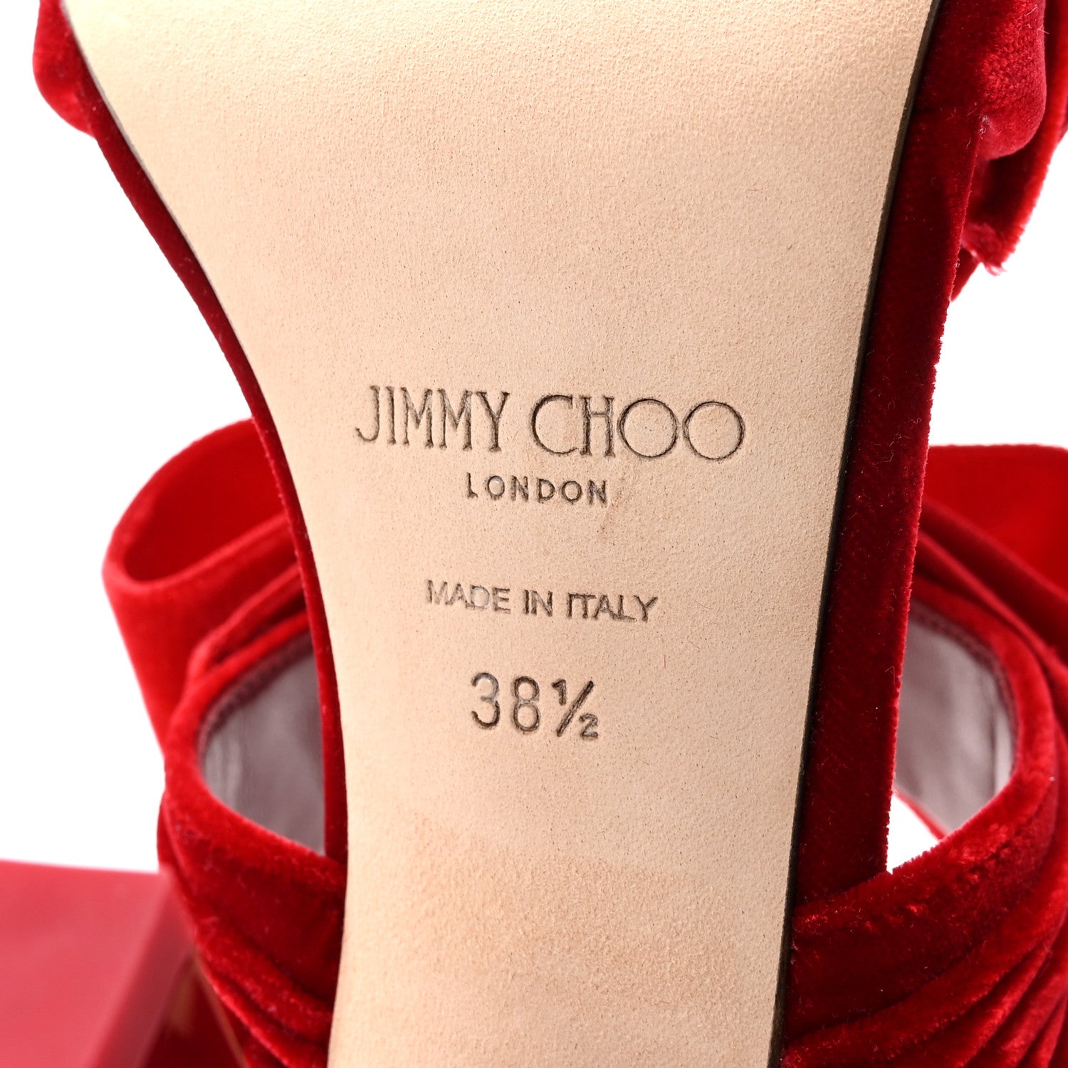 Jimmy Choo Velvet Bow Flaca 100 Sandals 38.5 Red 7 of 8