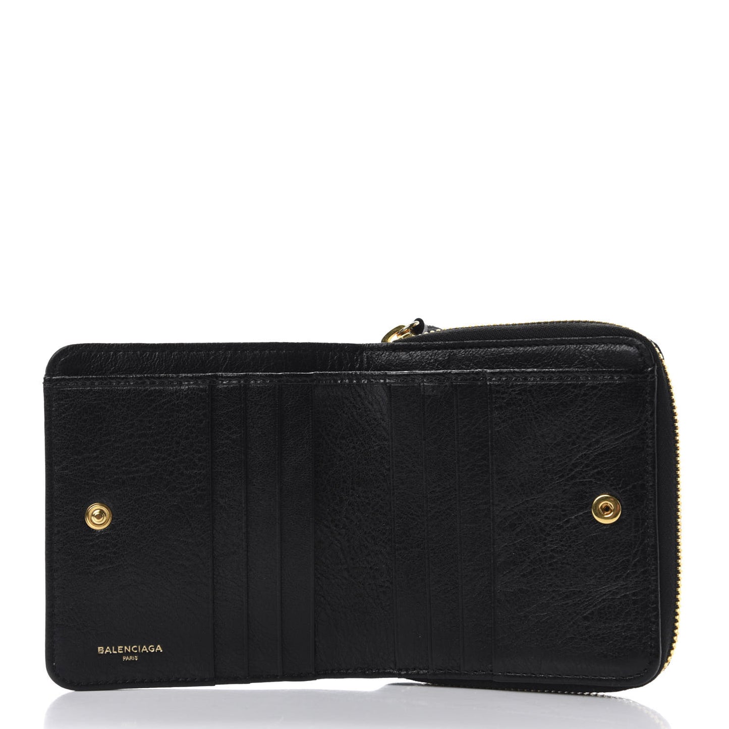 Agneau Classic Gold Hardware Compact Wallet Black