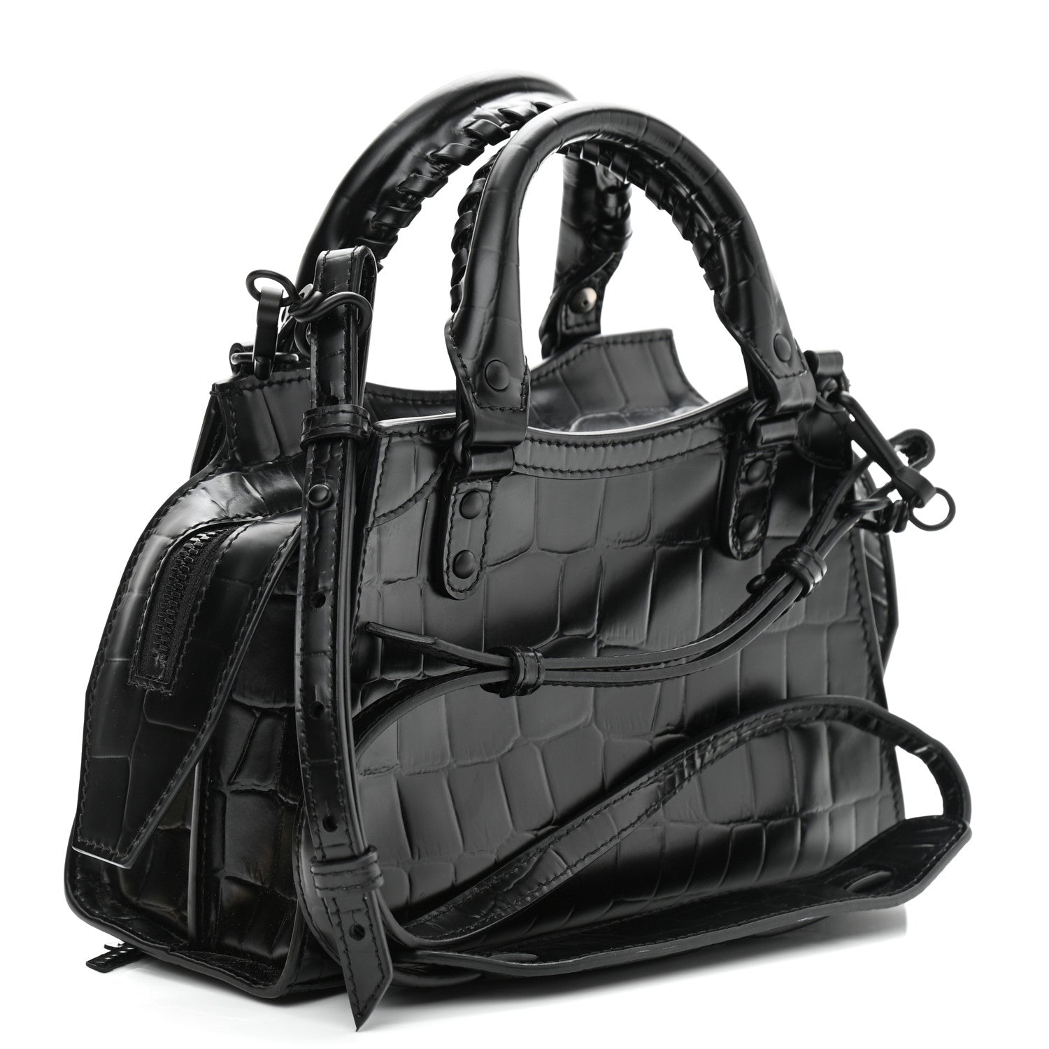 Balenciaga Semi Shiny Calfskin Crocodile Embossed Neo Classic Black Hardware Mini City Black 3 of 10