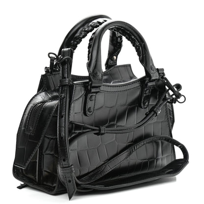 Balenciaga Semi Shiny Calfskin Crocodile Embossed Neo Classic Black Hardware Mini City Black 3 of 10