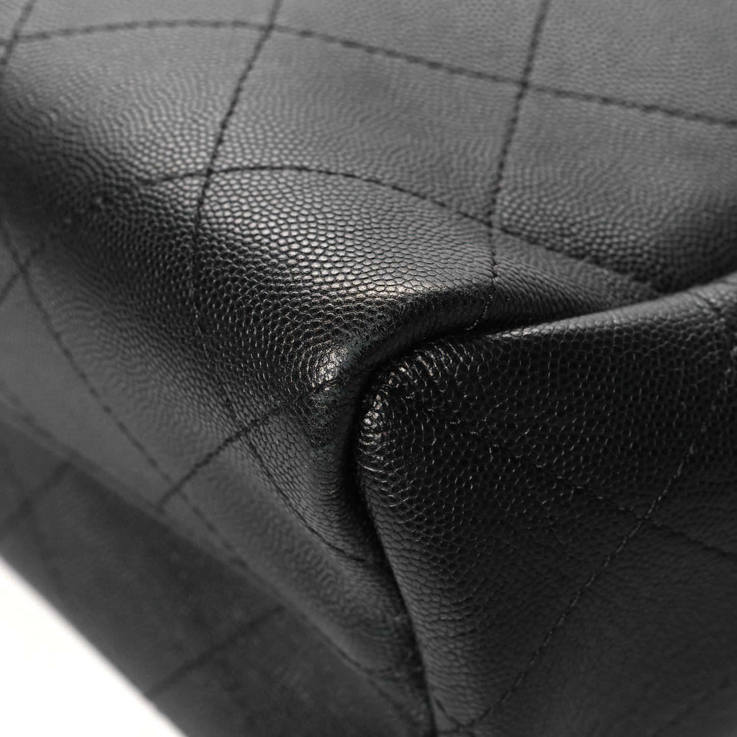 Caviar Stitched Medium Lady Coco Shopping Tote Black