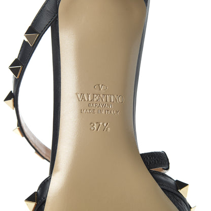 Valentino Garavani Pebbled Calfskin Rockstud Cross Strap 50mm Mules 37.5 Black 6 of 9