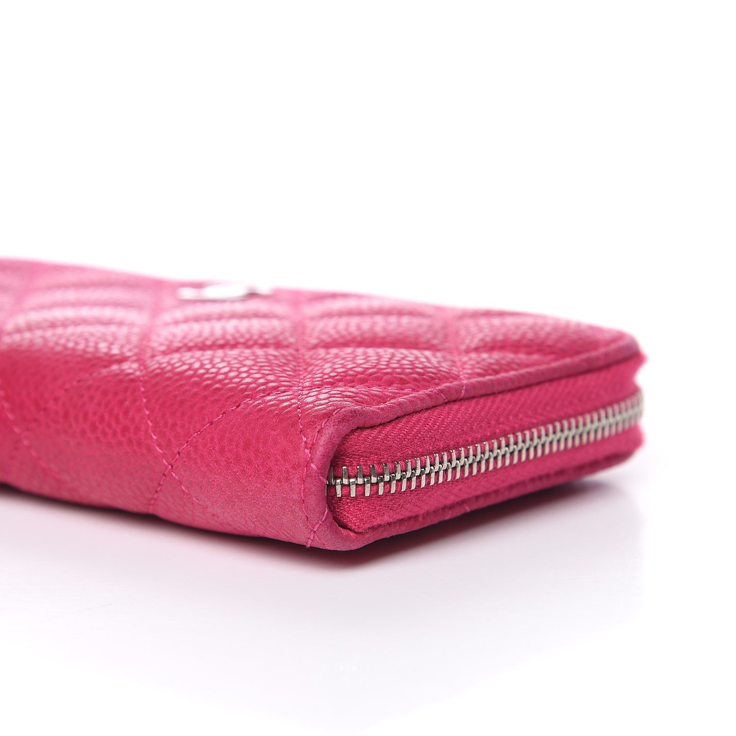 Iridescent Caviar Quilted Small Zip Around Wallet Pink