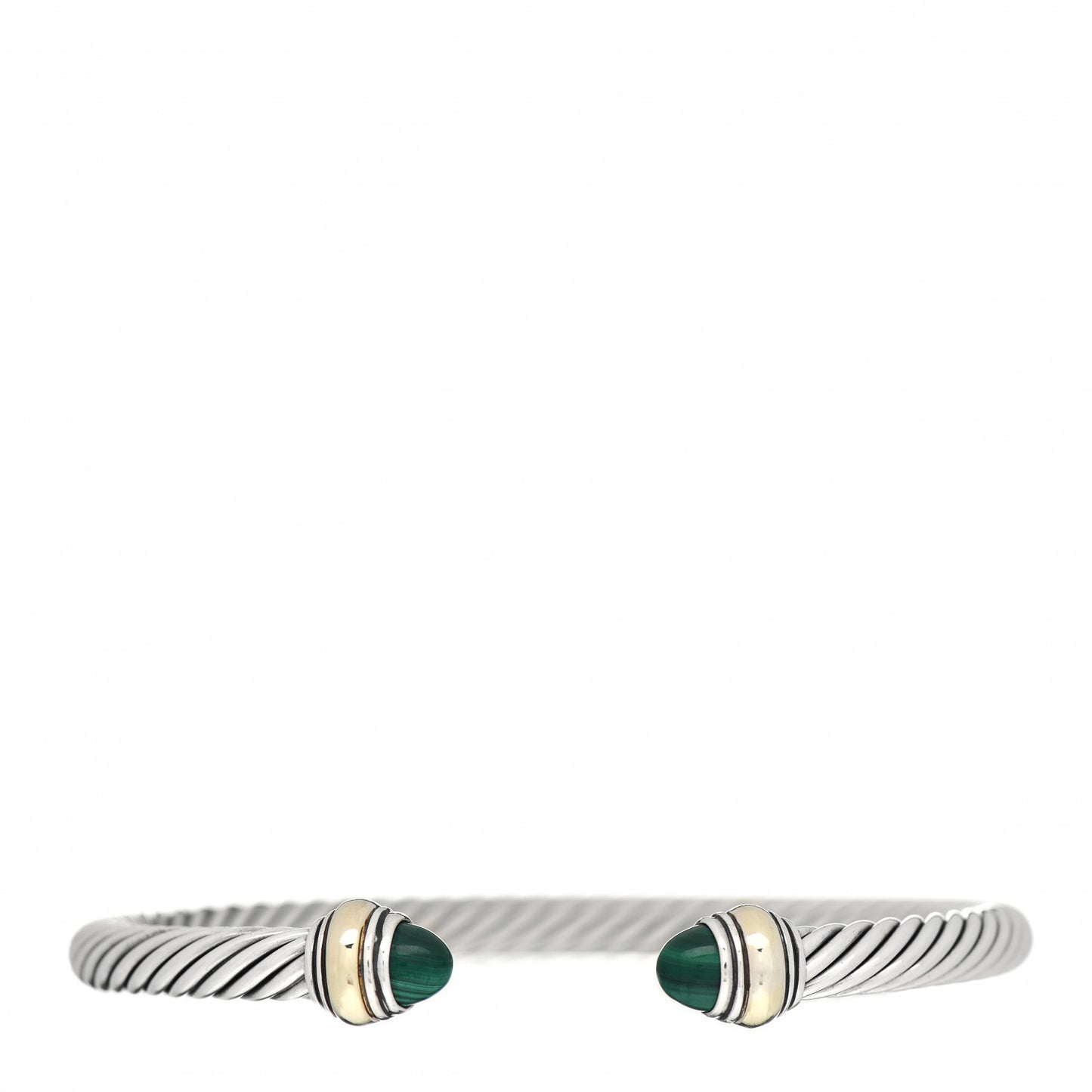 Sterling Silver 14K Yellow Gold Malachite 5mm Cable Classic Bracelet