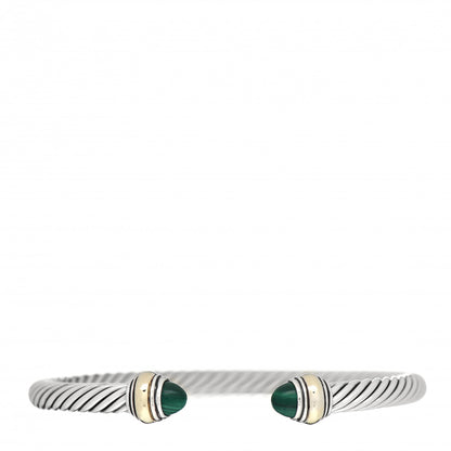 David Yurman Sterling Silver 14K Yellow Gold Malachite 5mm Cable Classic Bracelet 1 of 4