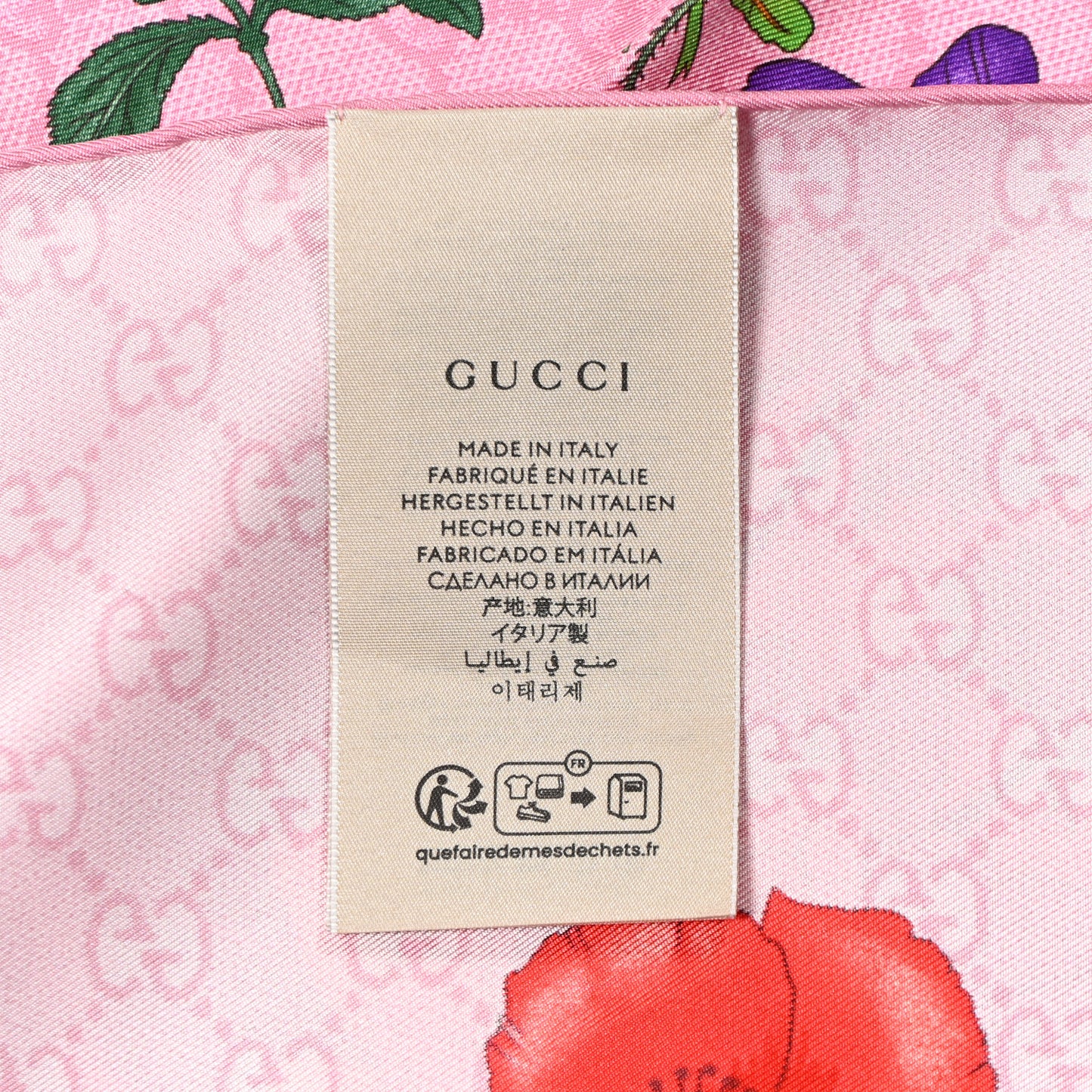 Silk Twill GG Monogram Flora GG Square Scarf Pink