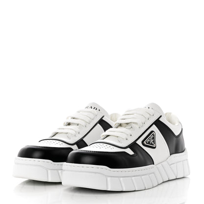 Prada Vitello Rois Metal Triangle Logo Mens Sneakers 10 White Black 3 of 9