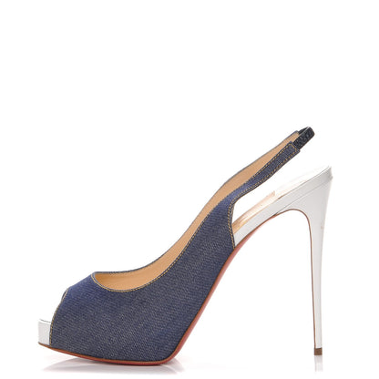Christian Louboutin Denim Private Number 120 Pumps 40 Blue White 1 of 7
