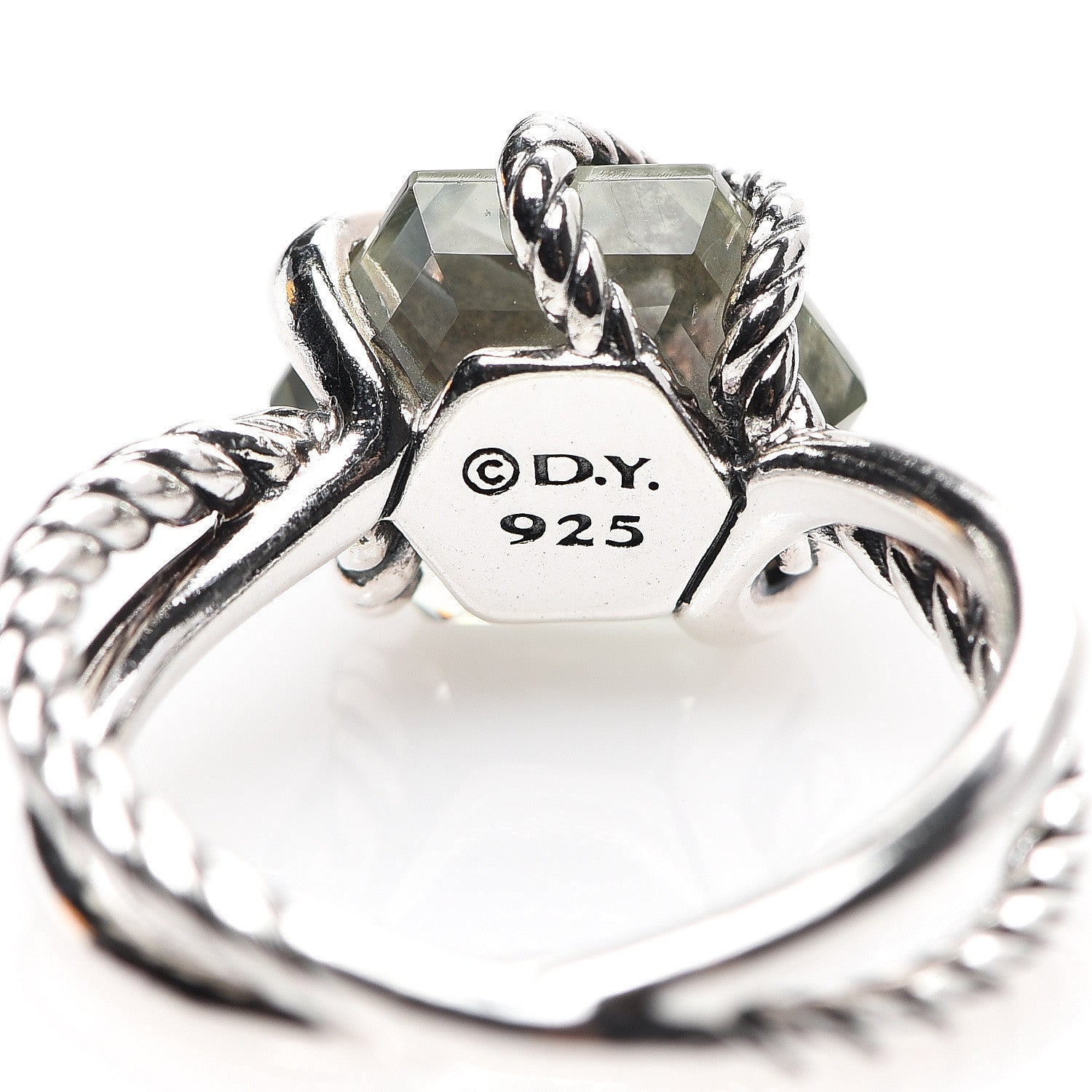 David Yurman Sterling Silver Diamond Prasiolite 10mm Cable Wrap Ring 50 5.5 4 of 4