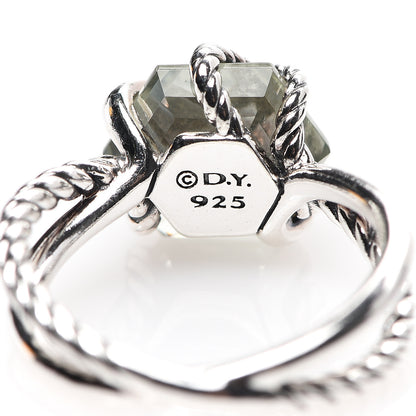David Yurman Sterling Silver Diamond Prasiolite 10mm Cable Wrap Ring 50 5.5 4 of 4