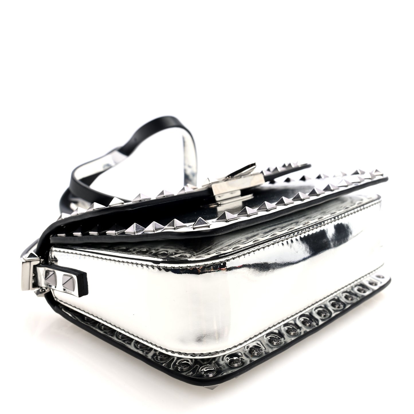 Mirror Calfskin Small Rockstud23 Shoulder Bag Silver